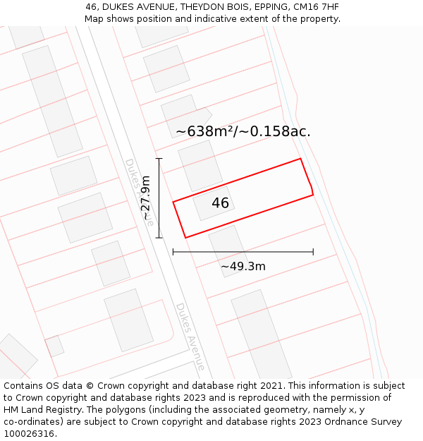 46, DUKES AVENUE, THEYDON BOIS, EPPING, CM16 7HF: Plot and title map