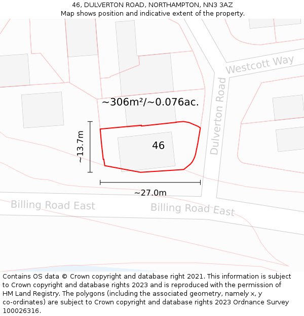 46, DULVERTON ROAD, NORTHAMPTON, NN3 3AZ: Plot and title map