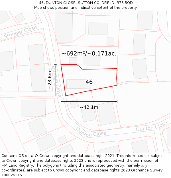 46, DUNTON CLOSE, SUTTON COLDFIELD, B75 5QD: Plot and title map