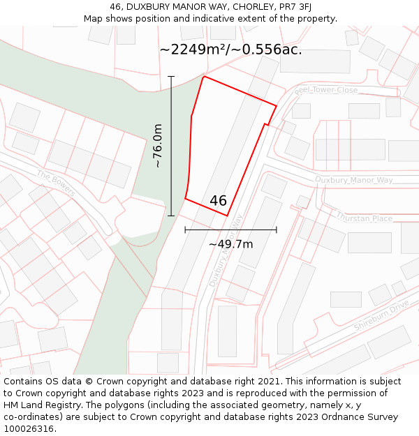 46, DUXBURY MANOR WAY, CHORLEY, PR7 3FJ: Plot and title map