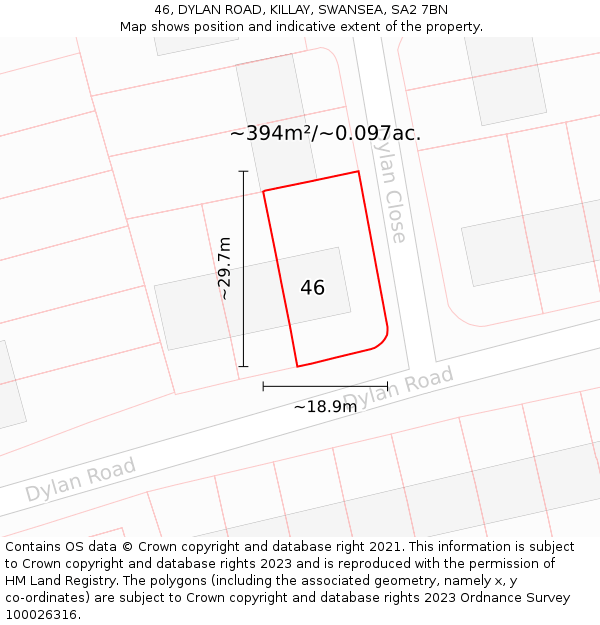 46, DYLAN ROAD, KILLAY, SWANSEA, SA2 7BN: Plot and title map