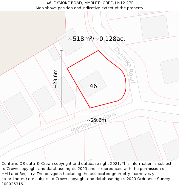 46, DYMOKE ROAD, MABLETHORPE, LN12 2BF: Plot and title map