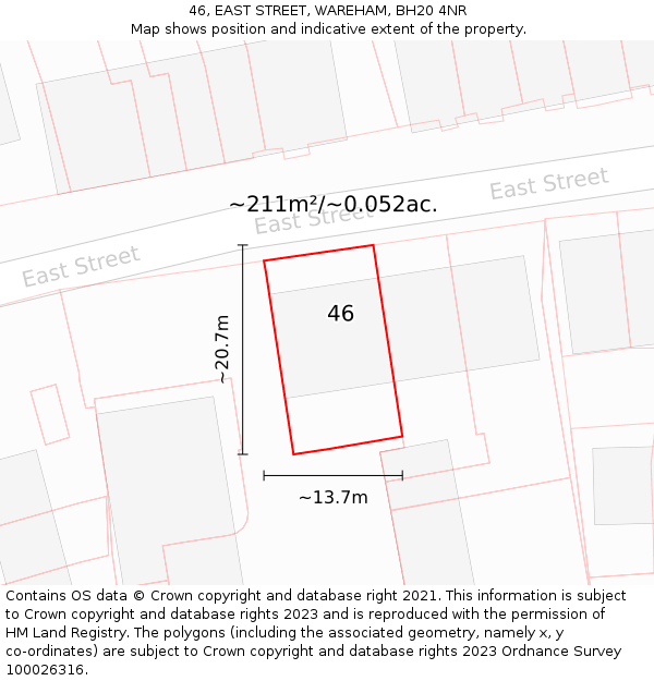 46, EAST STREET, WAREHAM, BH20 4NR: Plot and title map