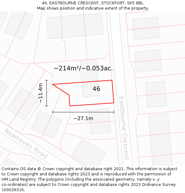 46, EASTBOURNE CRESCENT, STOCKPORT, SK5 8BL: Plot and title map