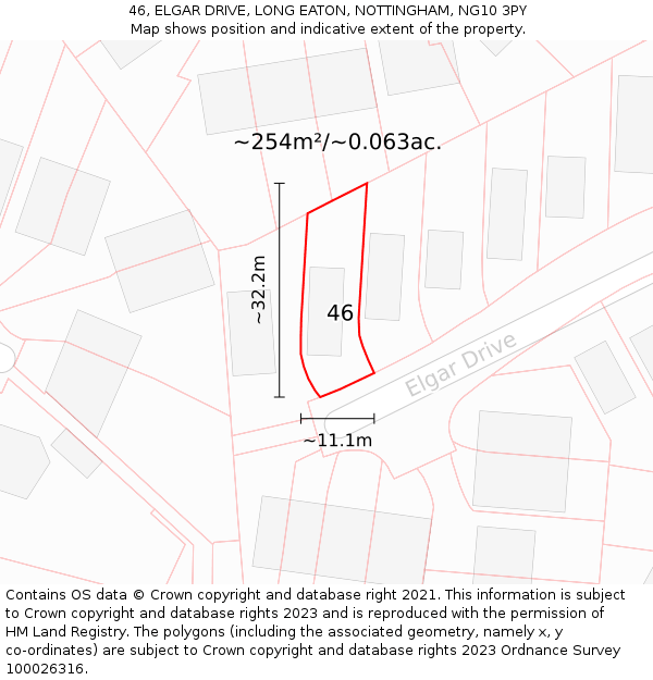 46, ELGAR DRIVE, LONG EATON, NOTTINGHAM, NG10 3PY: Plot and title map