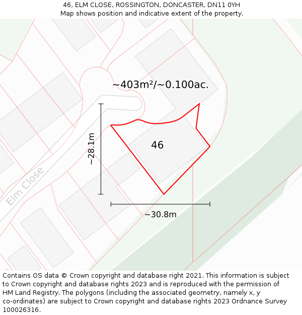 46, ELM CLOSE, ROSSINGTON, DONCASTER, DN11 0YH: Plot and title map