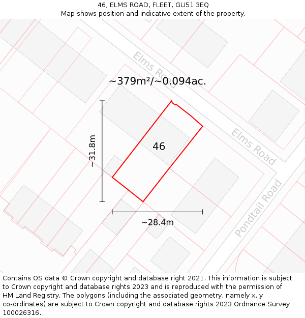 46, ELMS ROAD, FLEET, GU51 3EQ: Plot and title map