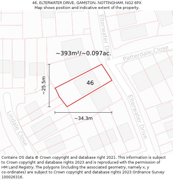 46, ELTERWATER DRIVE, GAMSTON, NOTTINGHAM, NG2 6PX: Plot and title map