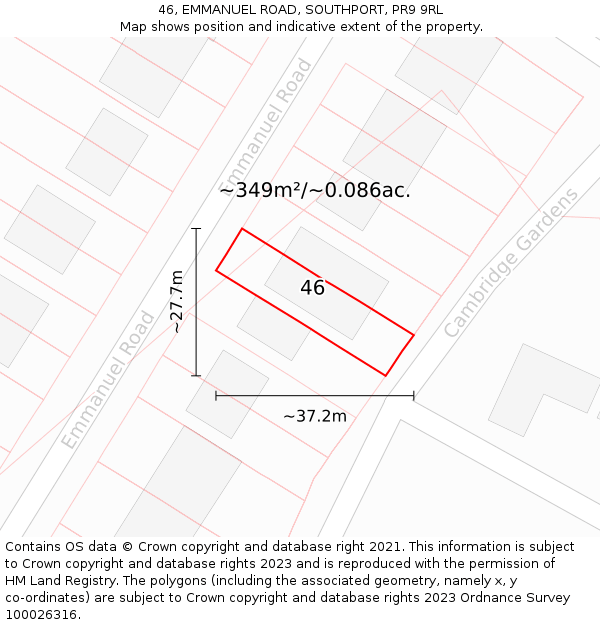 46, EMMANUEL ROAD, SOUTHPORT, PR9 9RL: Plot and title map