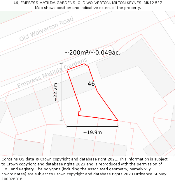 46, EMPRESS MATILDA GARDENS, OLD WOLVERTON, MILTON KEYNES, MK12 5FZ: Plot and title map