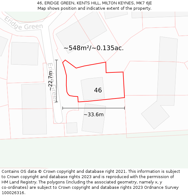 46, ERIDGE GREEN, KENTS HILL, MILTON KEYNES, MK7 6JE: Plot and title map