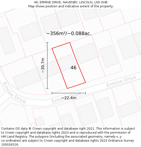 46, ERMINE DRIVE, NAVENBY, LINCOLN, LN5 0HB: Plot and title map