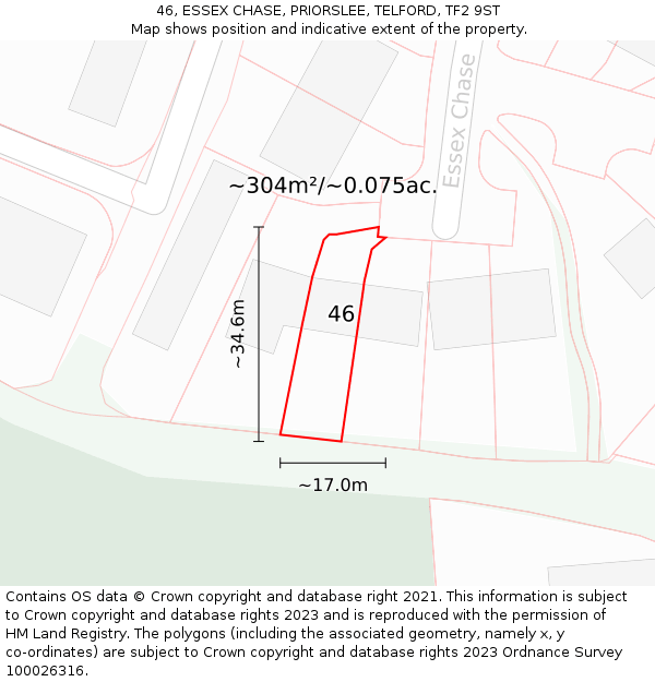 46, ESSEX CHASE, PRIORSLEE, TELFORD, TF2 9ST: Plot and title map