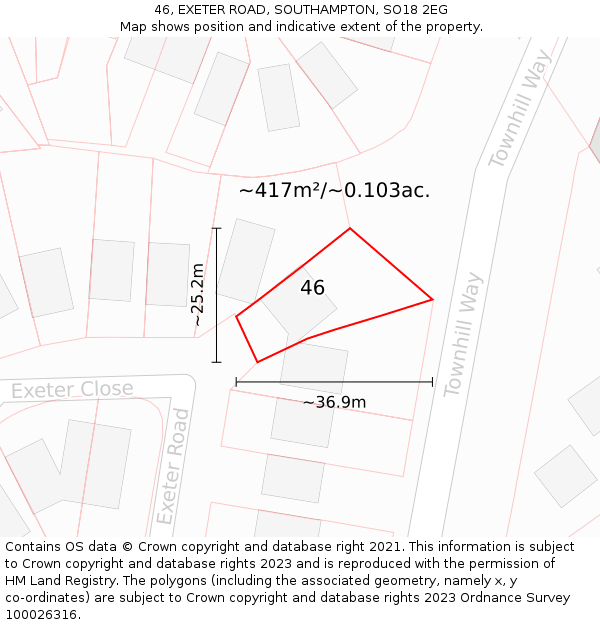 46, EXETER ROAD, SOUTHAMPTON, SO18 2EG: Plot and title map