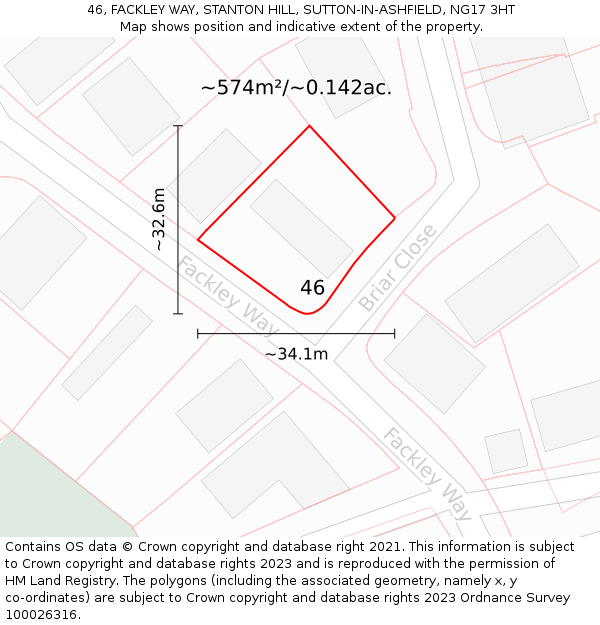 46, FACKLEY WAY, STANTON HILL, SUTTON-IN-ASHFIELD, NG17 3HT: Plot and title map