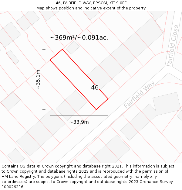 46, FAIRFIELD WAY, EPSOM, KT19 0EF: Plot and title map