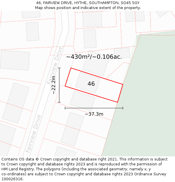 46, FAIRVIEW DRIVE, HYTHE, SOUTHAMPTON, SO45 5GY: Plot and title map