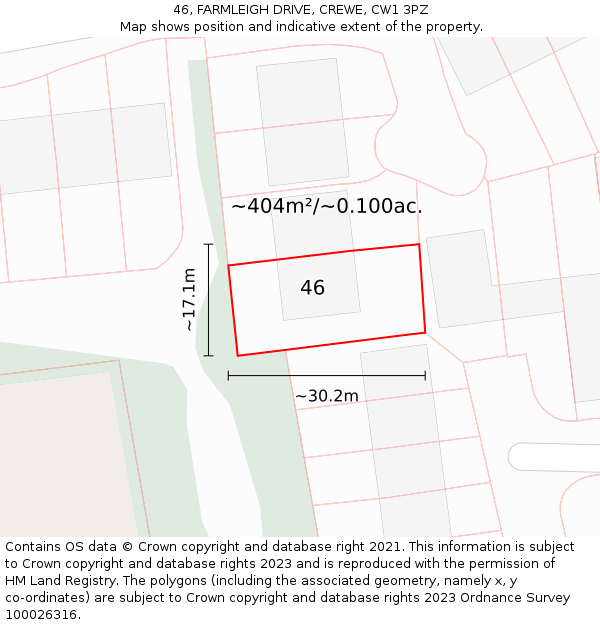 46, FARMLEIGH DRIVE, CREWE, CW1 3PZ: Plot and title map