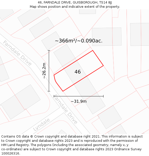 46, FARNDALE DRIVE, GUISBOROUGH, TS14 8JJ: Plot and title map