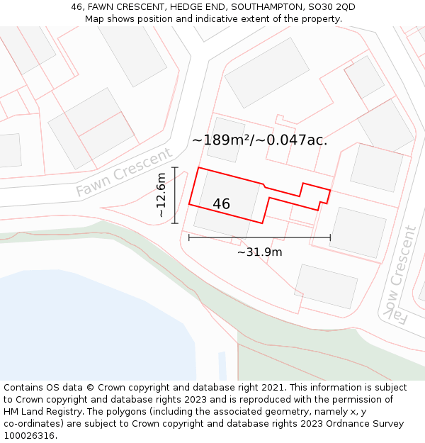 46, FAWN CRESCENT, HEDGE END, SOUTHAMPTON, SO30 2QD: Plot and title map