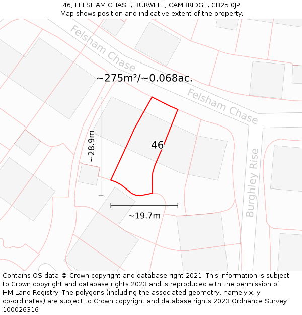 46, FELSHAM CHASE, BURWELL, CAMBRIDGE, CB25 0JP: Plot and title map