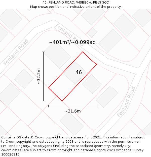 46, FENLAND ROAD, WISBECH, PE13 3QD: Plot and title map