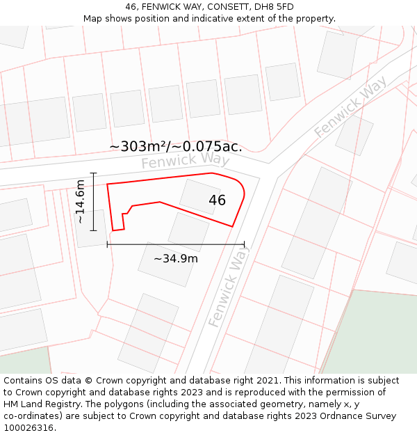 46, FENWICK WAY, CONSETT, DH8 5FD: Plot and title map