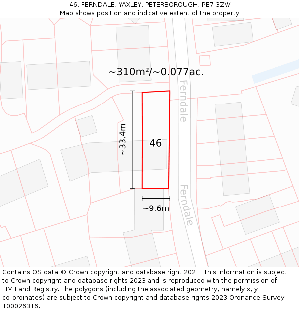 46, FERNDALE, YAXLEY, PETERBOROUGH, PE7 3ZW: Plot and title map