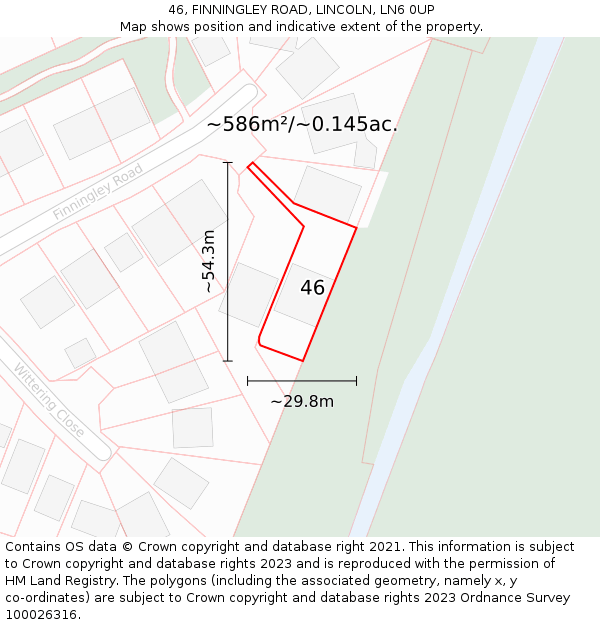 46, FINNINGLEY ROAD, LINCOLN, LN6 0UP: Plot and title map