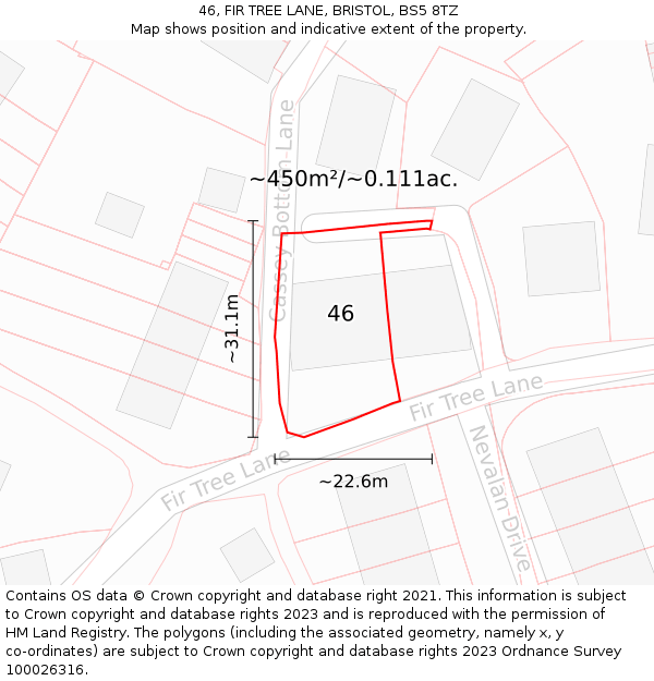 46, FIR TREE LANE, BRISTOL, BS5 8TZ: Plot and title map