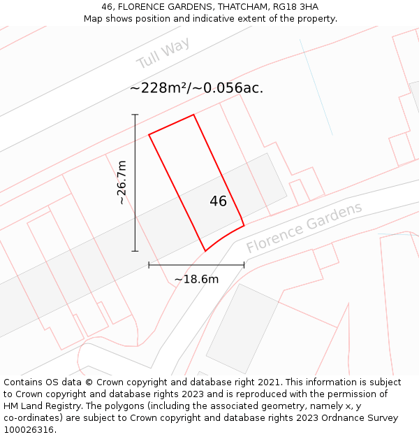 46, FLORENCE GARDENS, THATCHAM, RG18 3HA: Plot and title map