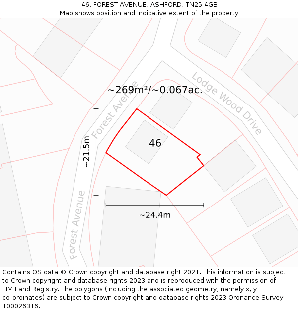 46, FOREST AVENUE, ASHFORD, TN25 4GB: Plot and title map