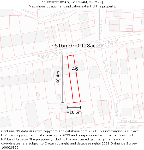 46, FOREST ROAD, HORSHAM, RH12 4HJ: Plot and title map