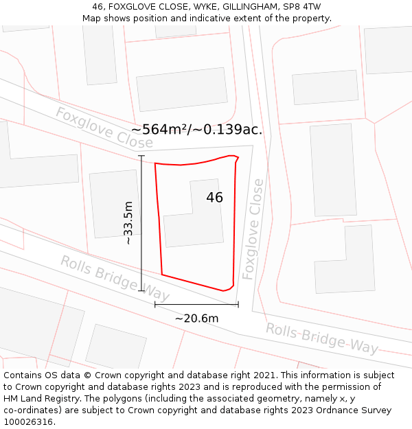 46, FOXGLOVE CLOSE, WYKE, GILLINGHAM, SP8 4TW: Plot and title map