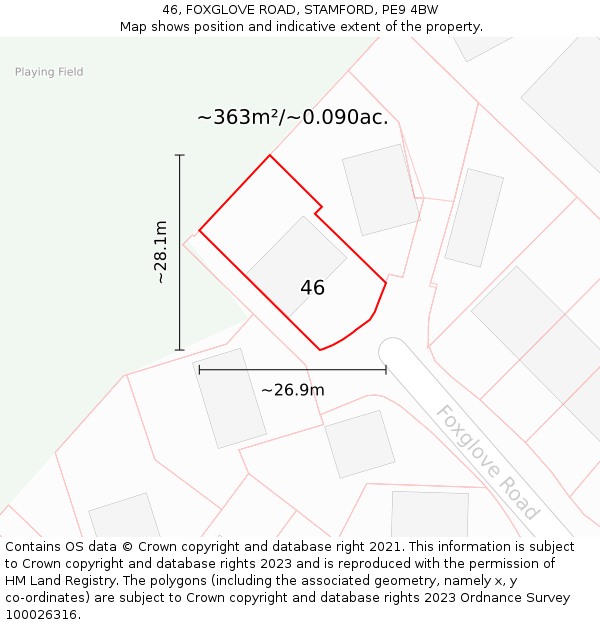 46, FOXGLOVE ROAD, STAMFORD, PE9 4BW: Plot and title map