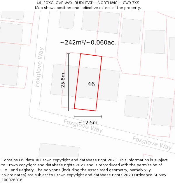 46, FOXGLOVE WAY, RUDHEATH, NORTHWICH, CW9 7XS: Plot and title map