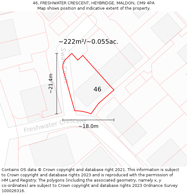 46, FRESHWATER CRESCENT, HEYBRIDGE, MALDON, CM9 4PA: Plot and title map