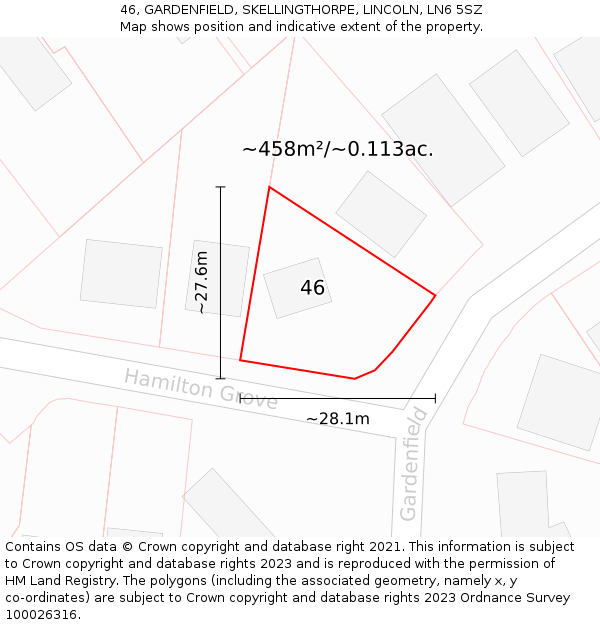 46, GARDENFIELD, SKELLINGTHORPE, LINCOLN, LN6 5SZ: Plot and title map