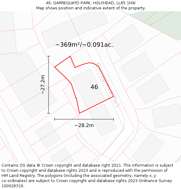 46, GARREGLWYD PARK, HOLYHEAD, LL65 1NW: Plot and title map