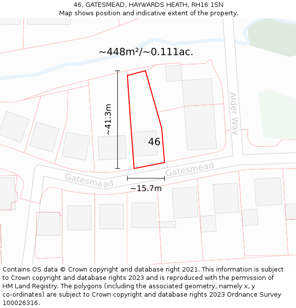 46, GATESMEAD, HAYWARDS HEATH, RH16 1SN: Plot and title map