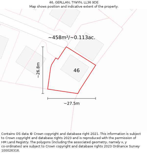 46, GERLLAN, TYWYN, LL36 9DE: Plot and title map