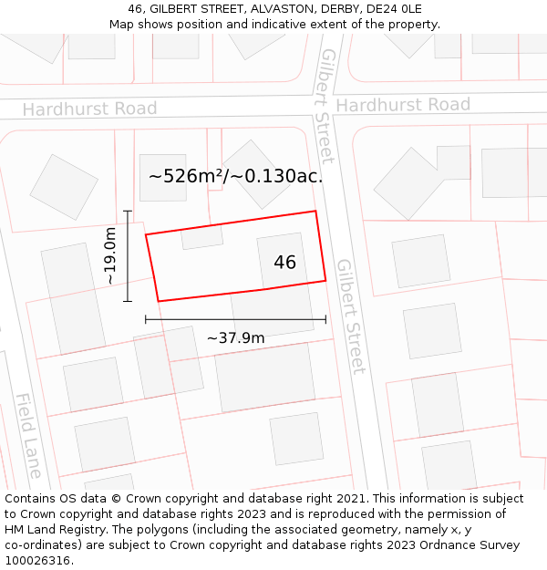 46, GILBERT STREET, ALVASTON, DERBY, DE24 0LE: Plot and title map