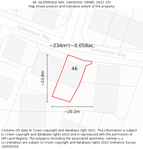 46, GILDERDALE WAY, OAKWOOD, DERBY, DE21 2SY: Plot and title map