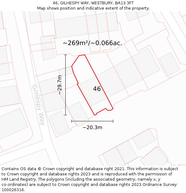 46, GILHESPY WAY, WESTBURY, BA13 3FT: Plot and title map