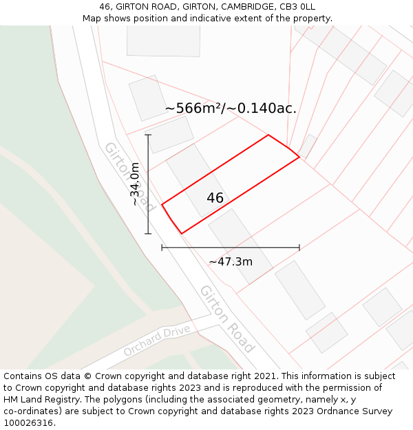 46, GIRTON ROAD, GIRTON, CAMBRIDGE, CB3 0LL: Plot and title map