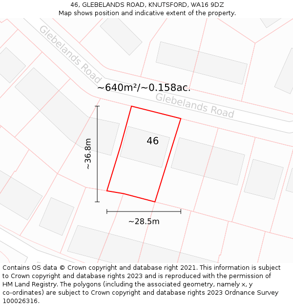 46, GLEBELANDS ROAD, KNUTSFORD, WA16 9DZ: Plot and title map