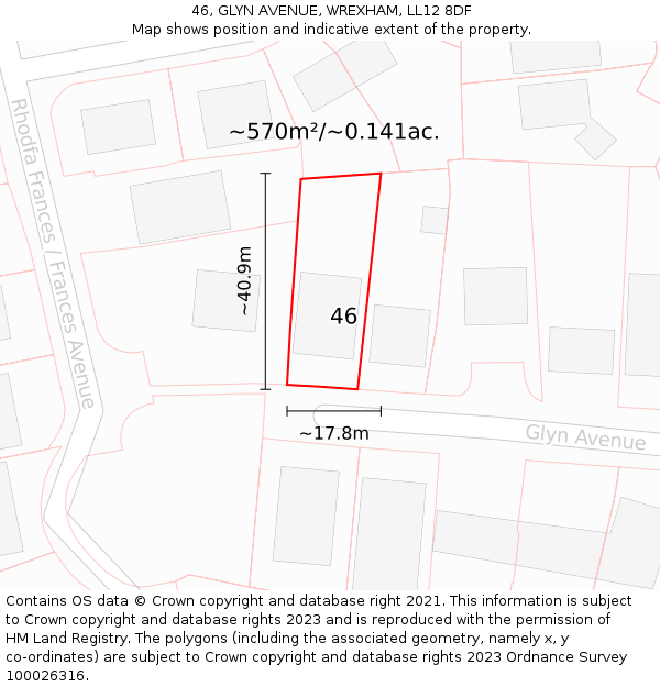 46, GLYN AVENUE, WREXHAM, LL12 8DF: Plot and title map