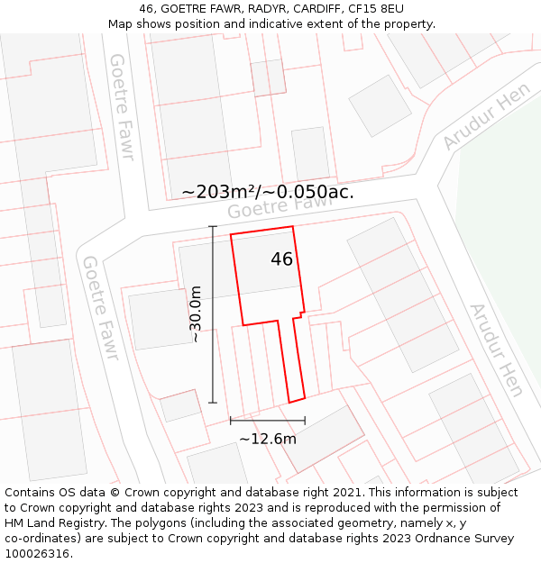 46, GOETRE FAWR, RADYR, CARDIFF, CF15 8EU: Plot and title map