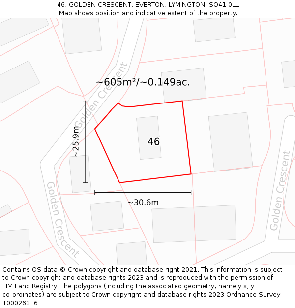 46, GOLDEN CRESCENT, EVERTON, LYMINGTON, SO41 0LL: Plot and title map