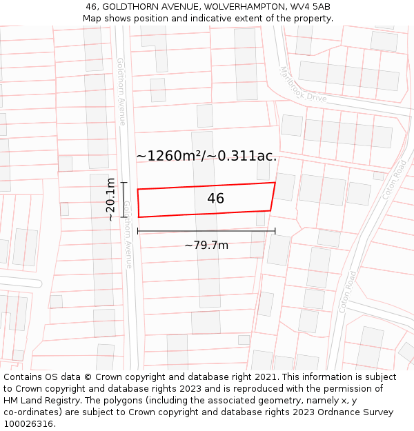 46, GOLDTHORN AVENUE, WOLVERHAMPTON, WV4 5AB: Plot and title map